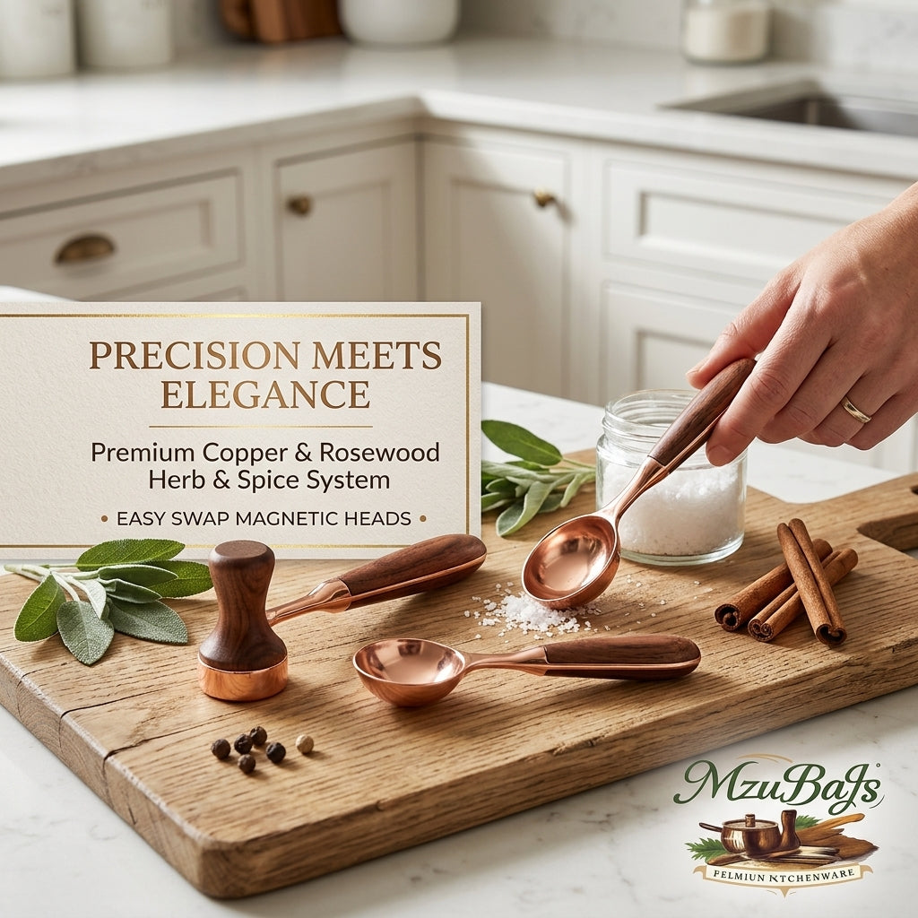 MzuBaJs™ Precision Herb & Spice System – Premium Copper & Rosewood Magnetic Measuring Spoons & Kitchen Tool Set | Elegant Multi-Functional Culinary Gift