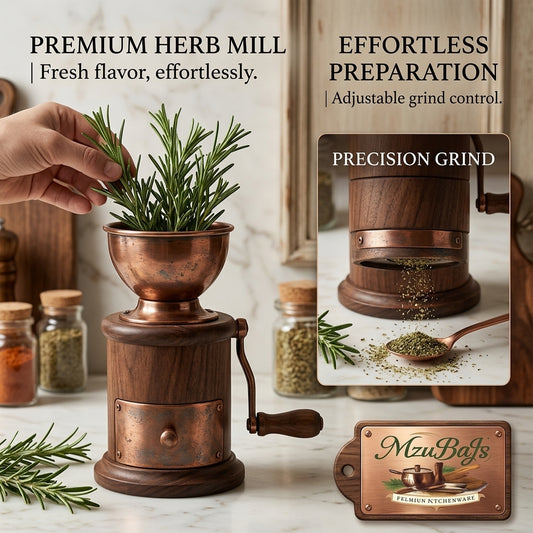 MzuBaJs™ Premium Manual Herb Mill – Vintage Walnut Wood & Copper Spice Grinder – Adjustable Grind Control for Fresh Flavor, Elegant Gourmet Kitchen Gadget