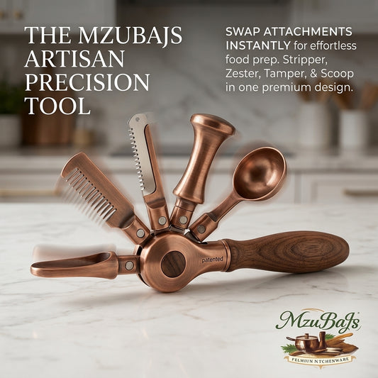 MzuBaJs™ Artisan Precision Multi-Tool – All-in-One Kitchen Gadget with Herb Stripper, Zester, Coffee Tamper & Scoop – Premium Copper & Wood Finish – Professional Culinary Prep Tool for Modern Kitchens