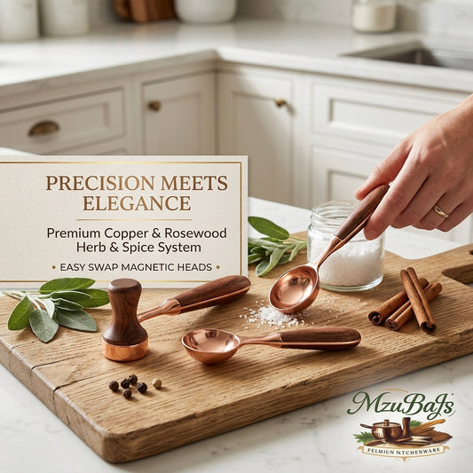 MzuBaJs™ Precision Herb & Spice System – Premium Copper & Rosewood Magnetic Measuring Spoons & Kitchen Tool Set | Elegant Multi-Functional Culinary Gift
